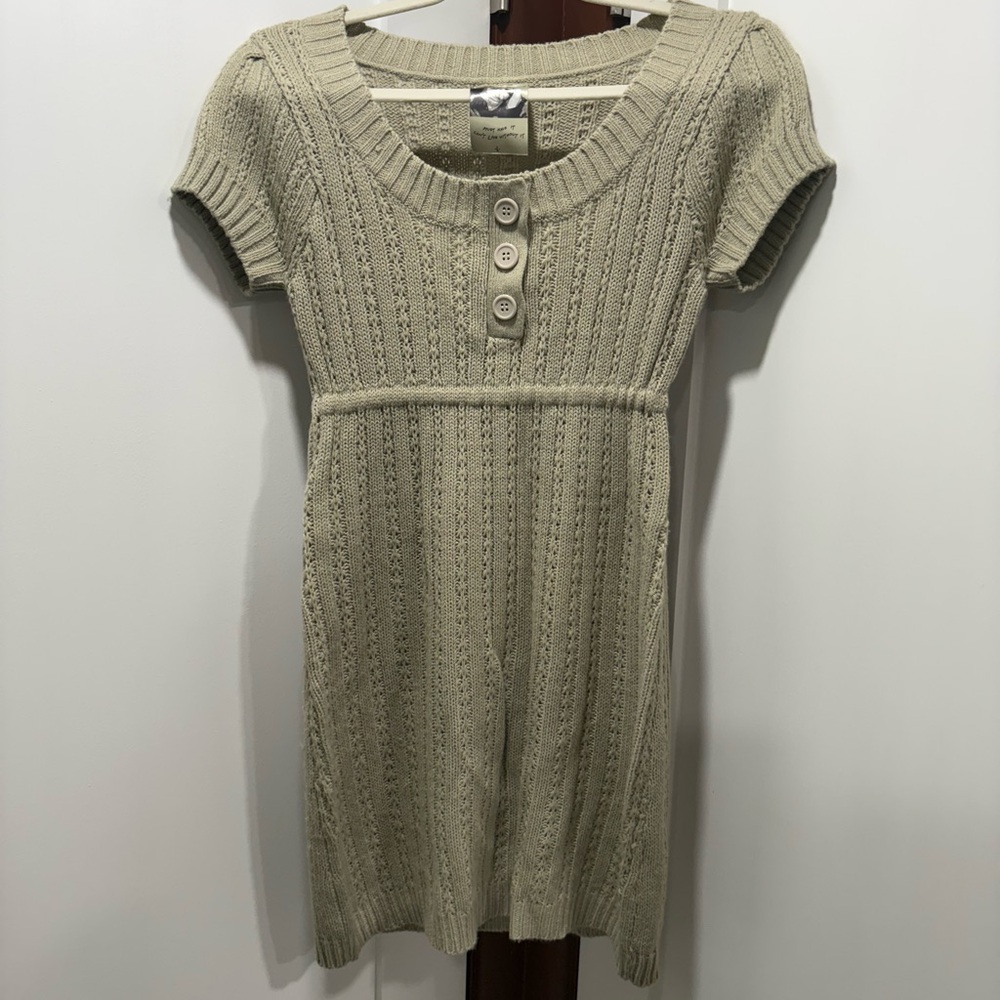 Casual Tan Midi Sweater Dress with Scoop Neck